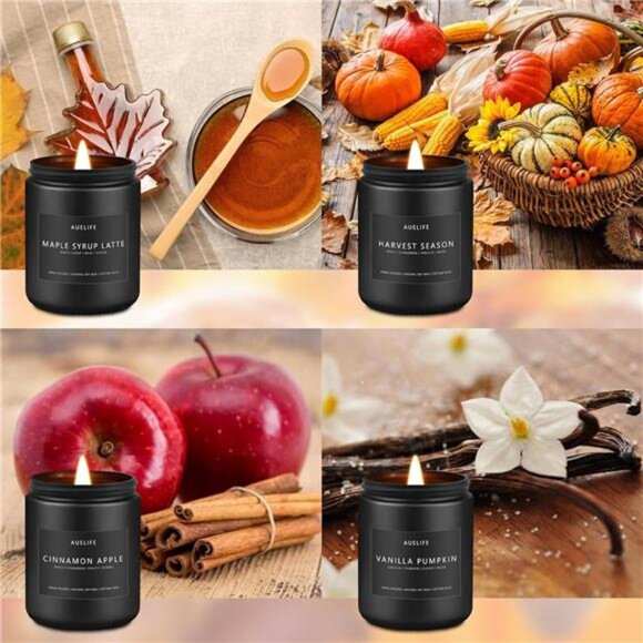 Fall Candles 4 Pack Soy Scented Candles Vanilla Pumpkin Cinnamon Apple Gift Set - Picture 2 of 8
